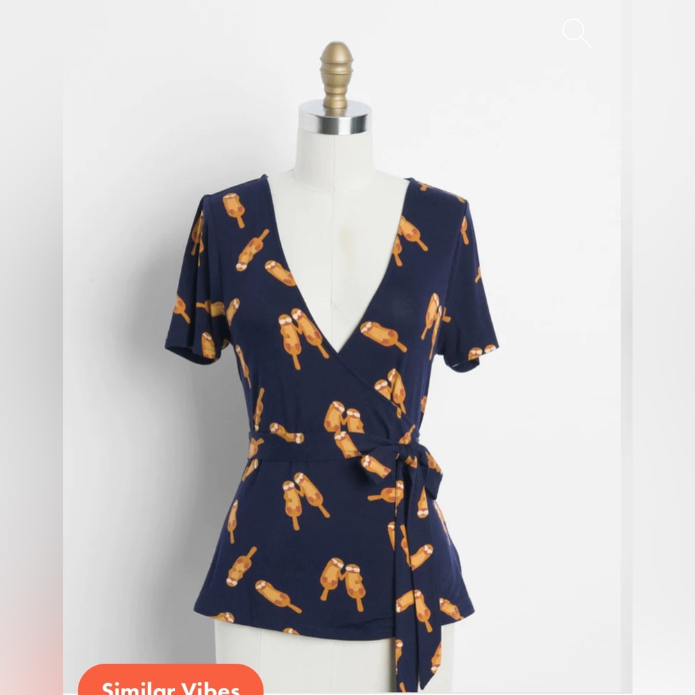 Modcloth Navy and Orange Wrap Top